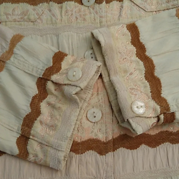 ERIN LONDON TAPESTRY, MULTI TEXTURED, WARM PASTELS & TAN SHOULDER PADS, JACKET - Picture 7 of 9